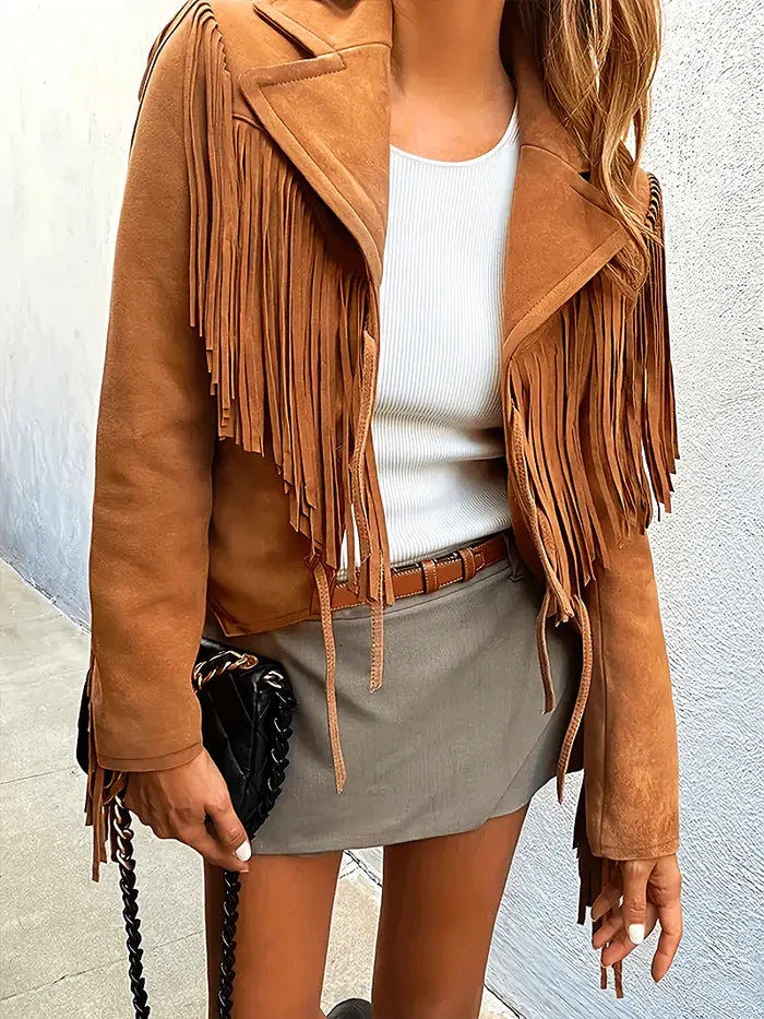 Tania - women's leather jacket with fringes
