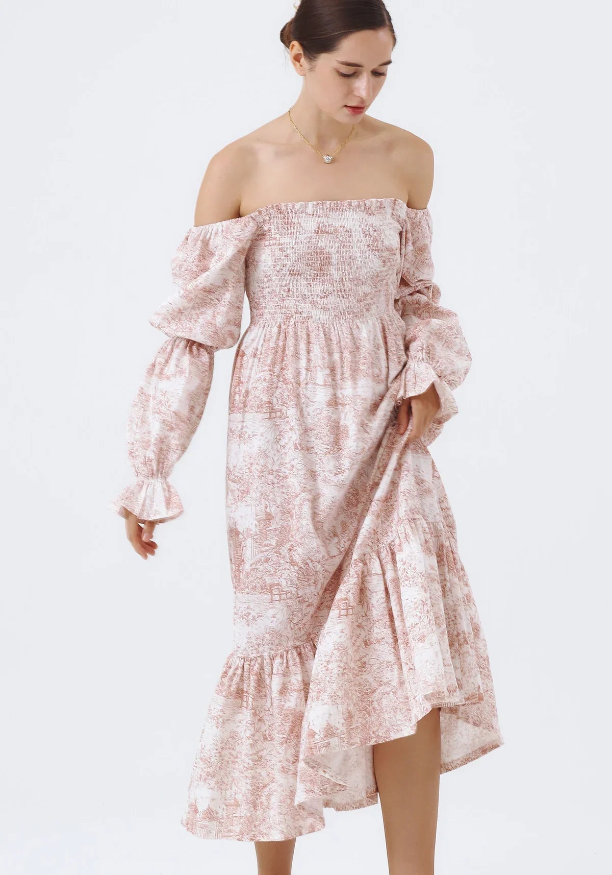 NIMA Chiffon jurk met klokmouwen