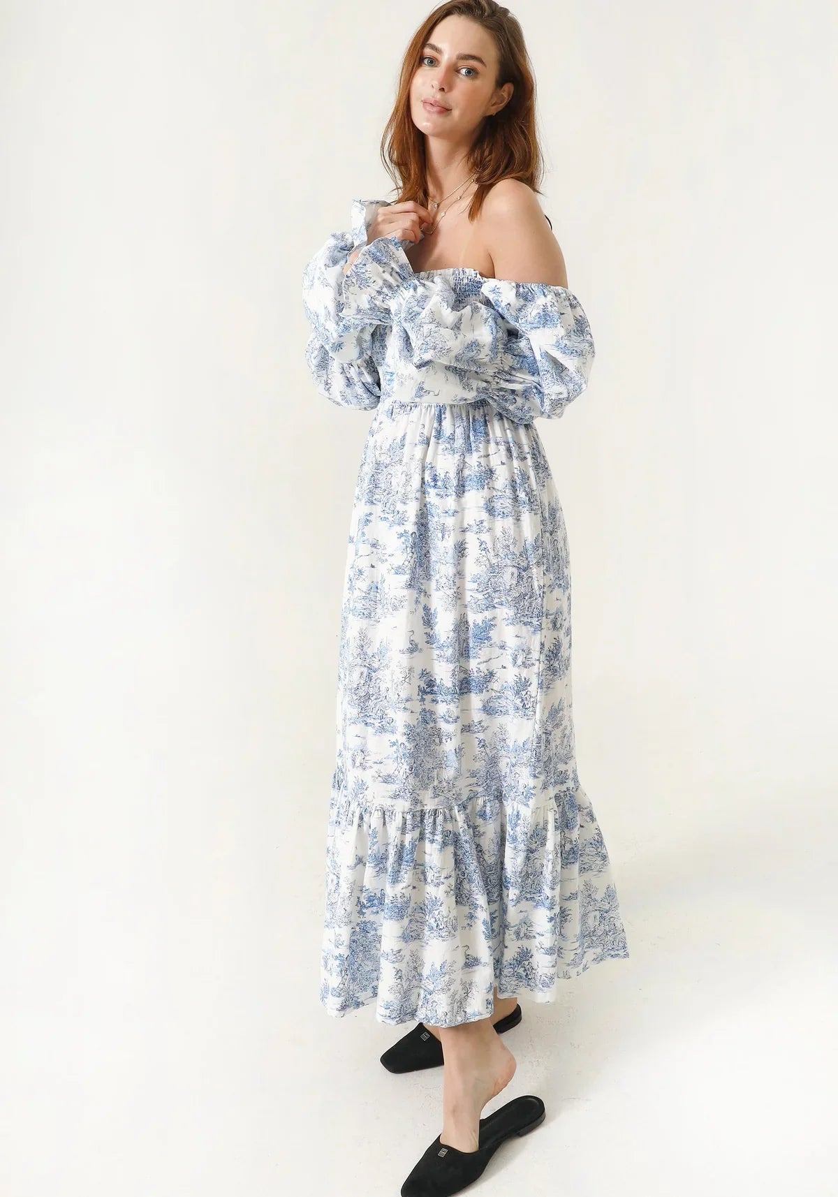 NIMA Chiffon jurk met klokmouwen