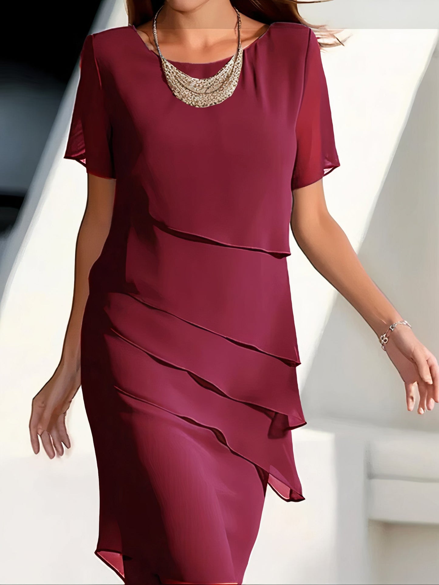 NIMA Geplooide chiffon jurk