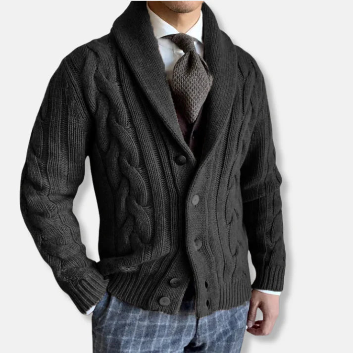 Markus – wool cardigan with cable knit pattern and shawl collar
