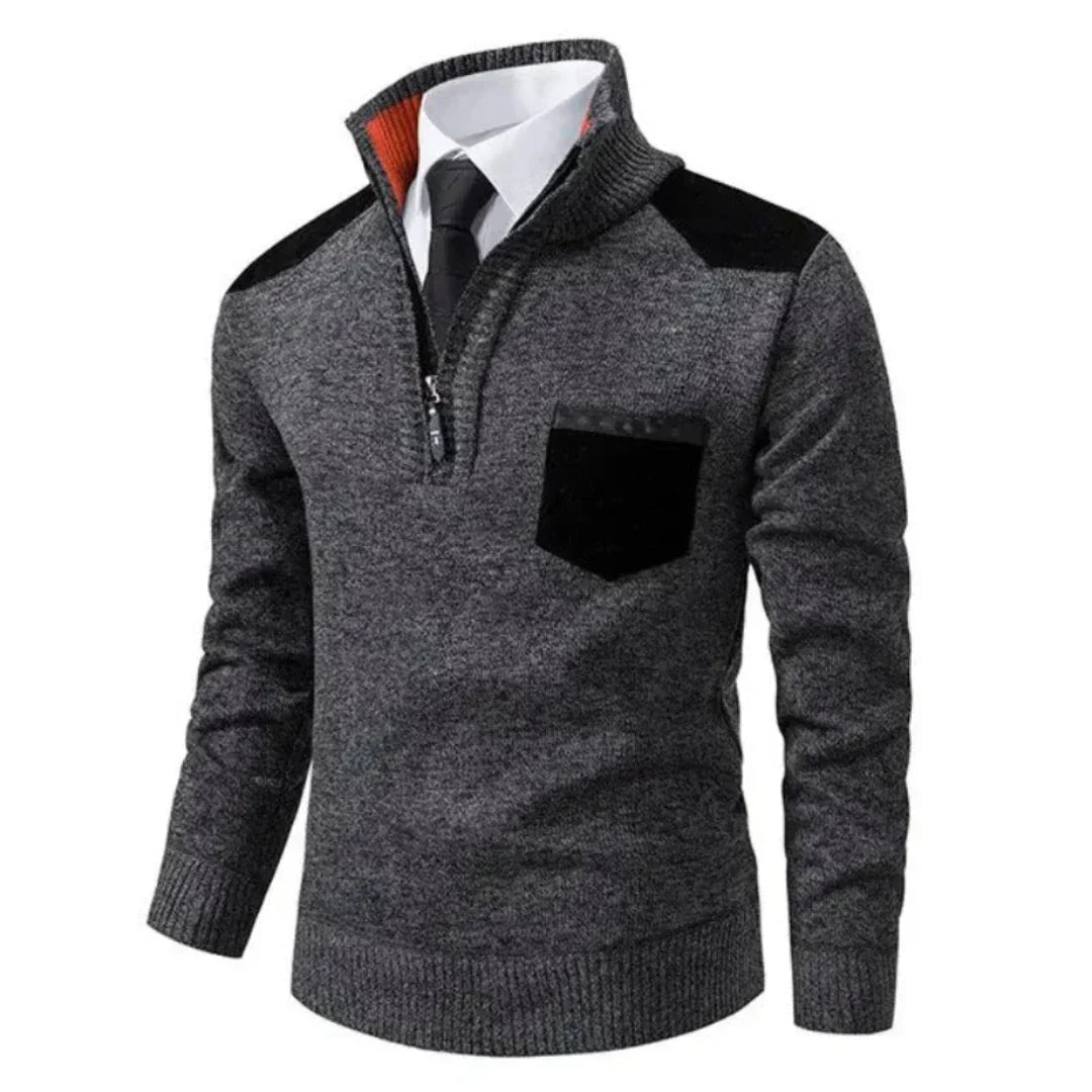 Casual long-sleeved sweater with half zipper for men – relaxed knit look