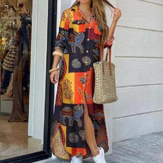 Gele fleece blouse jurk met knoopjesprint