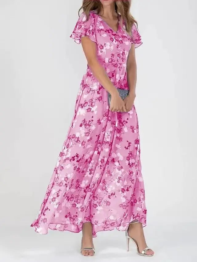 NIMA Maxi-jurk met vlindermouwen en bloemmotief