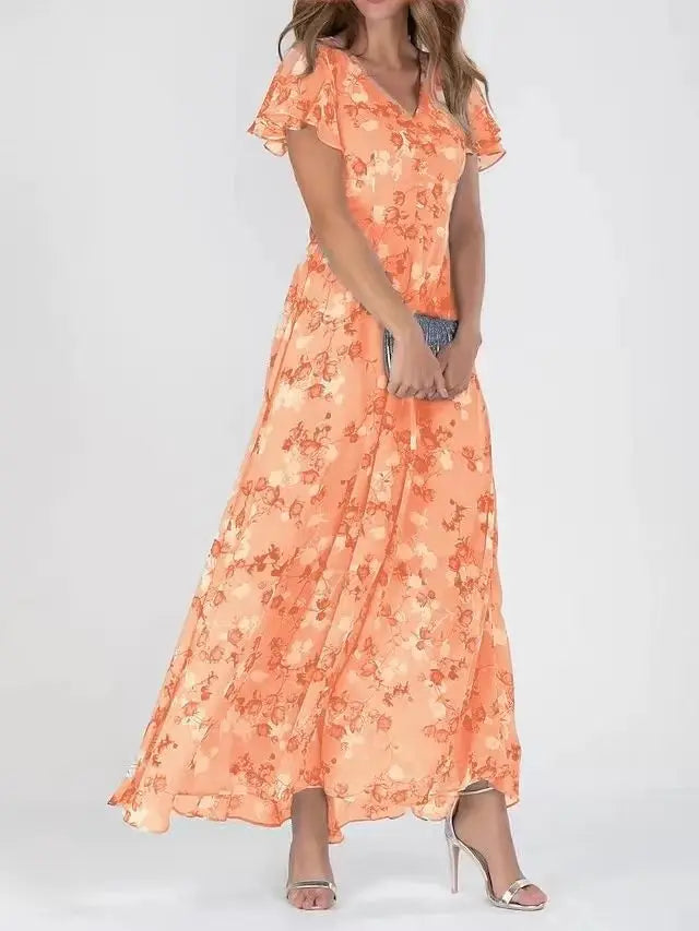 NIMA Maxi-jurk met vlindermouwen en bloemmotief