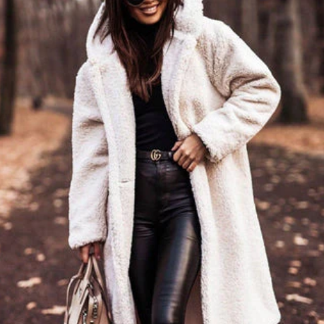 Laura - fashionable long teddy coat with hood