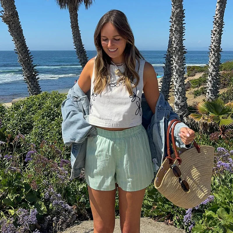NIMA bedrukte gestreepte blouse en broek set