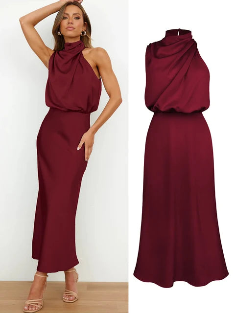 NIMA Elegante Satijnen Maxi Jurk