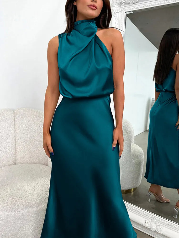 NIMA Elegante Satijnen Maxi Jurk