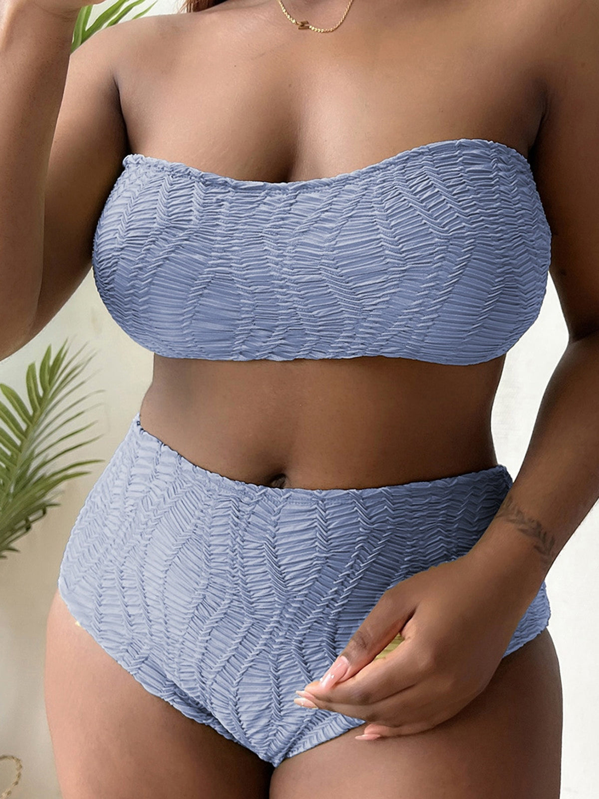 NIMA strapless bikini grote maten met gele print