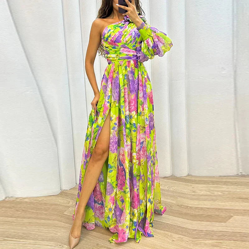 NIMA Elegante Maxi Jurk met één Mouw