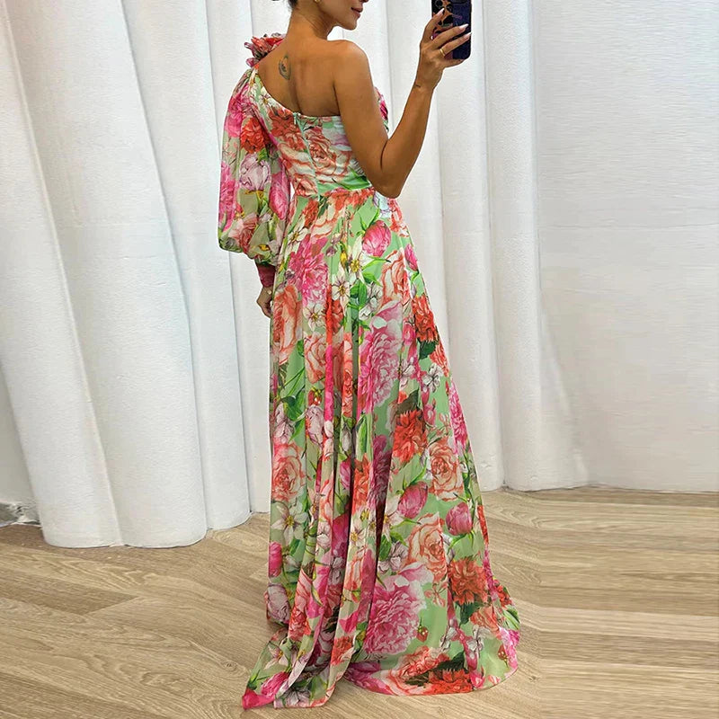 NIMA Elegante Maxi Jurk met één Mouw