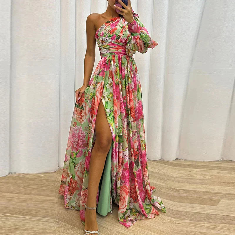 NIMA Elegante Maxi Jurk met één Mouw