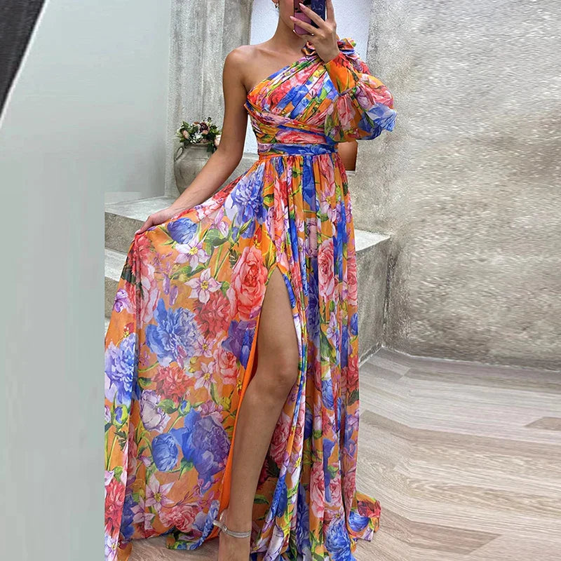NIMA Elegante Maxi Jurk met één Mouw