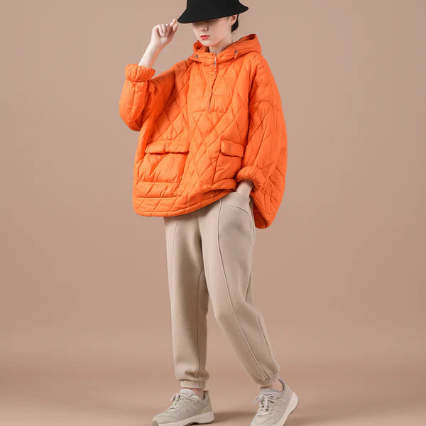 Women's oversized puffer jacket, lightweight with hood – women