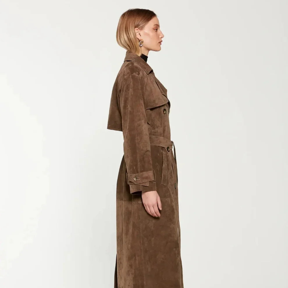 Women’s suede trench coat elegant classic – women