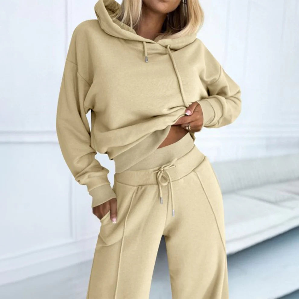 Women’s tracksuit set with cropped hoodie & wide-leg trousers – women