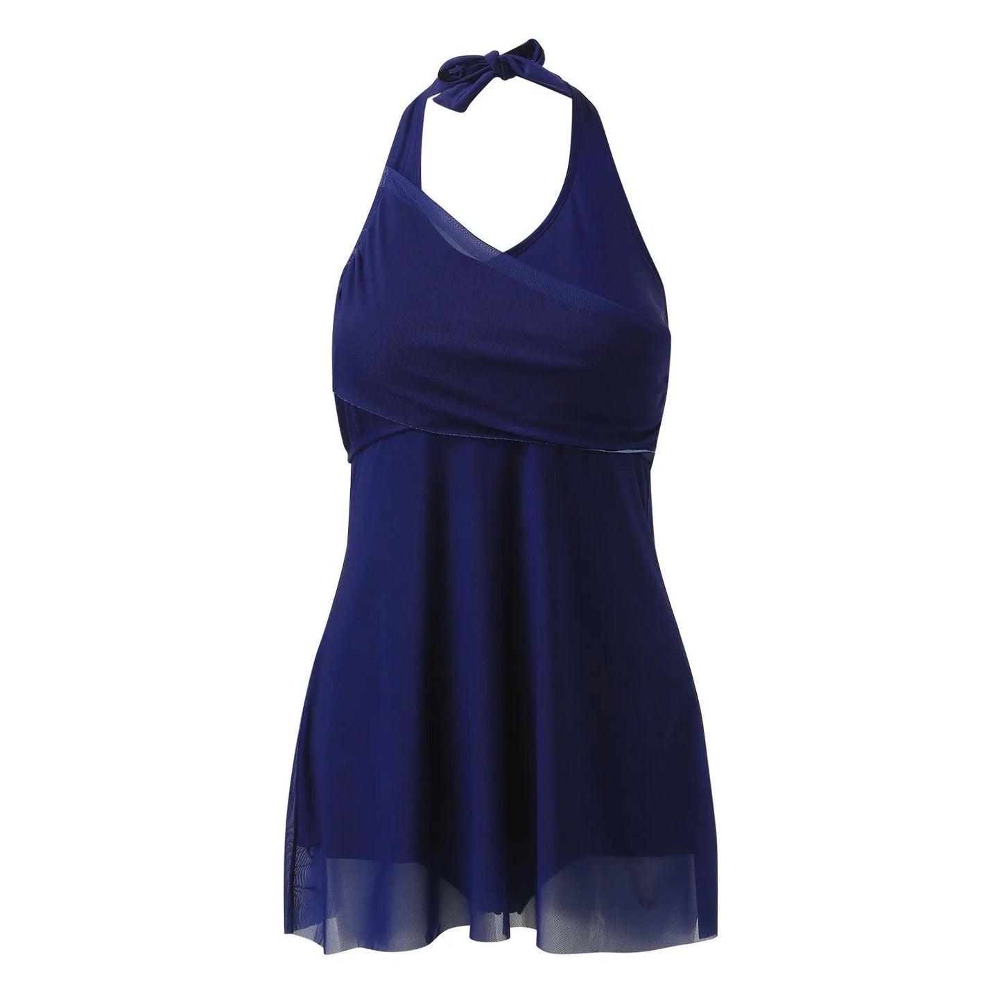 NIMA effen blauwe kleur badpak met ruches