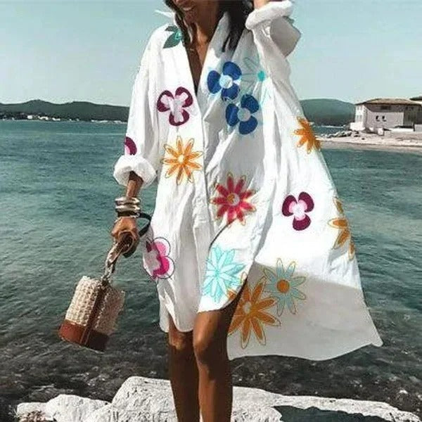 NIMA Elegante witte blouse jurk met luipaardprint