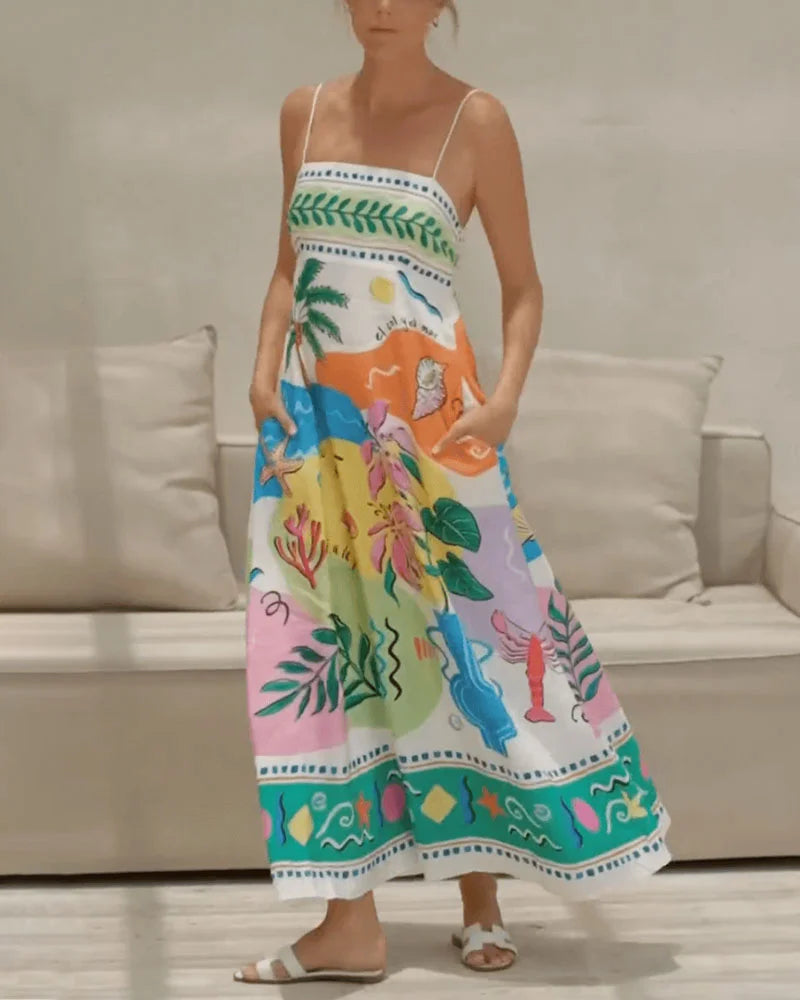 NIMA Elegante Mouwloze jurk met print