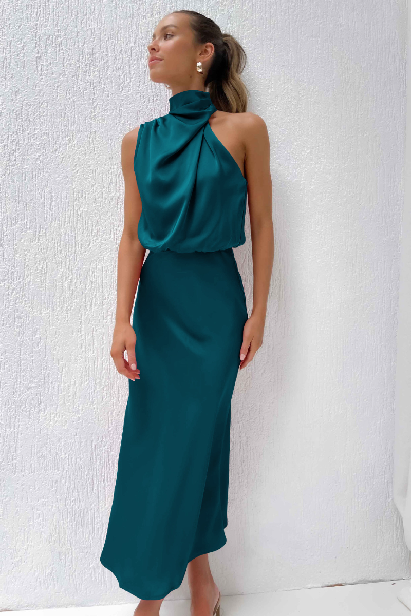 NIMA Elegante midi-jurk met asymmetrische ronde halslijn