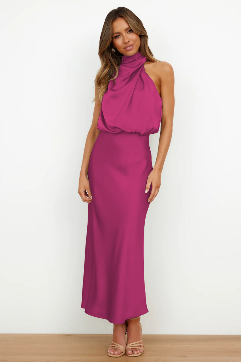 NIMA Elegante midi-jurk met asymmetrische ronde halslijn