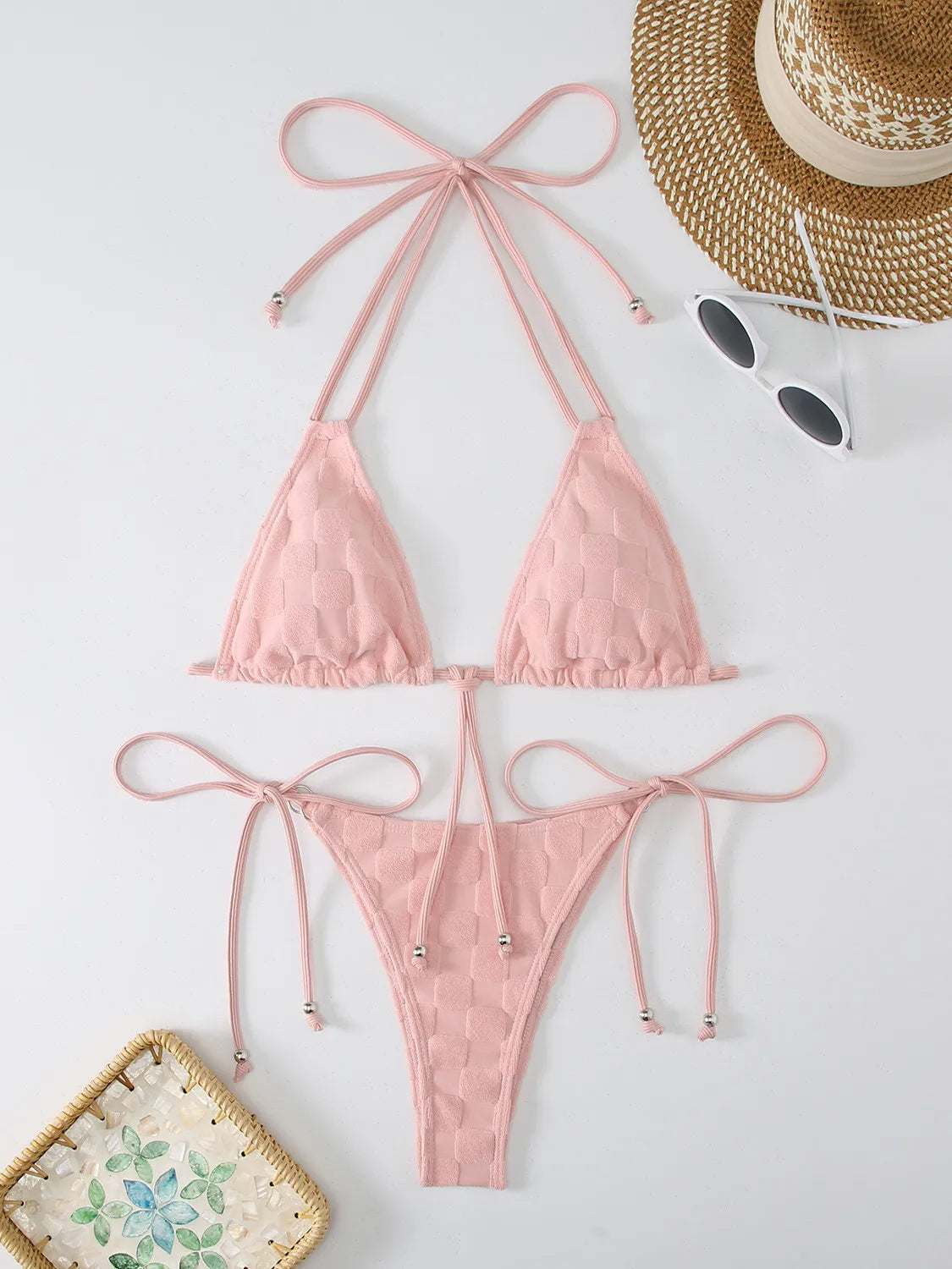NIMA groene microprint brazilian bikini met strikje