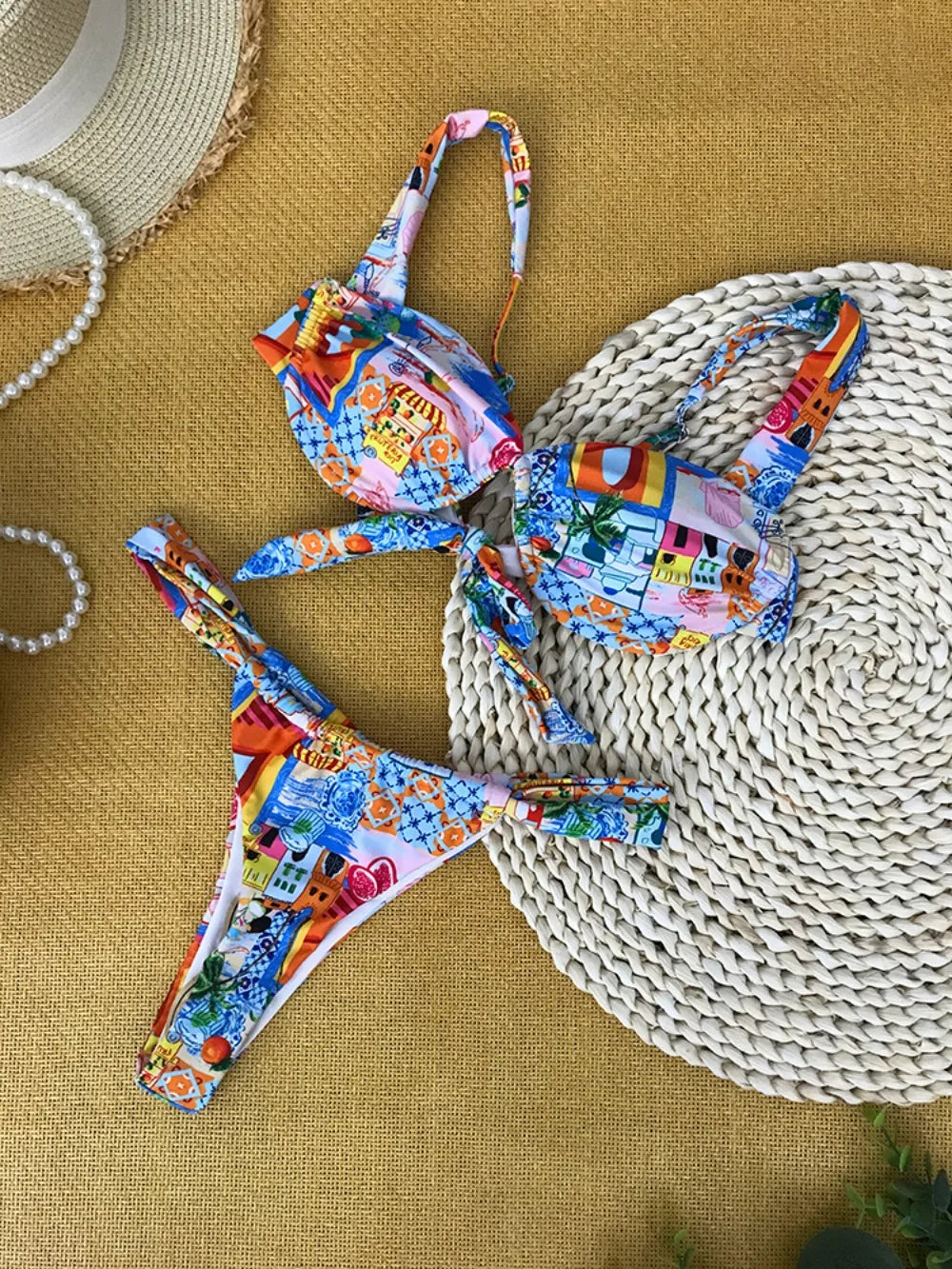 NIMA blauwe bloemenprint ademende brazilian bikini