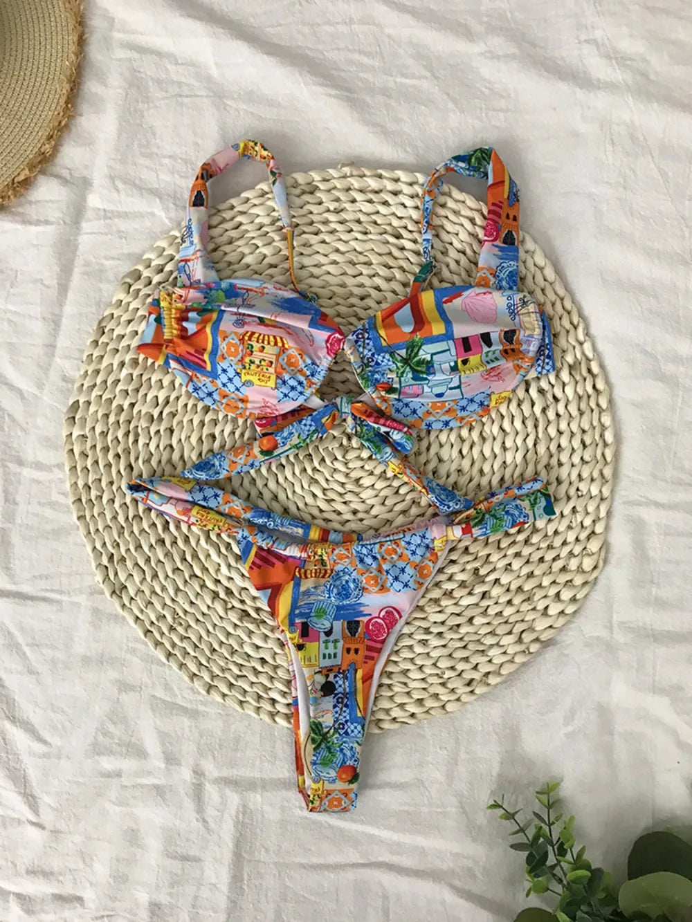 NIMA blauwe bloemenprint ademende brazilian bikini