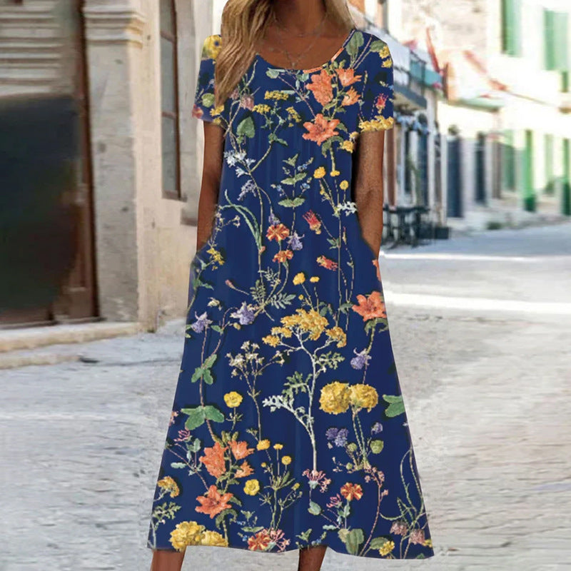 NIMA Maxi jurk vintage bloemen o-hals