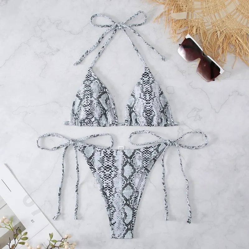NIMA rode snack print hoge tailleband brazilian bikini