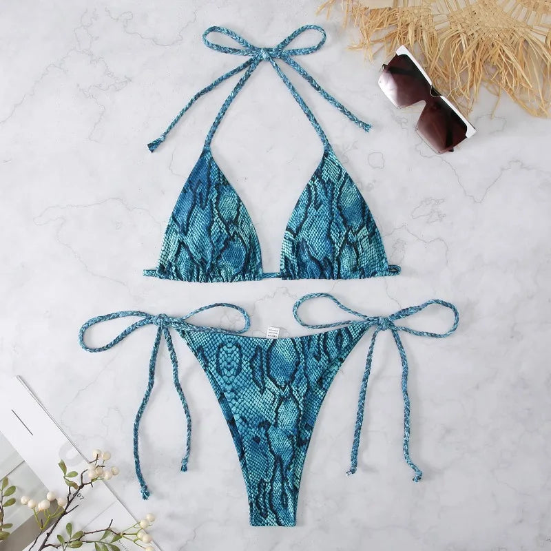 NIMA rode snack print hoge tailleband brazilian bikini