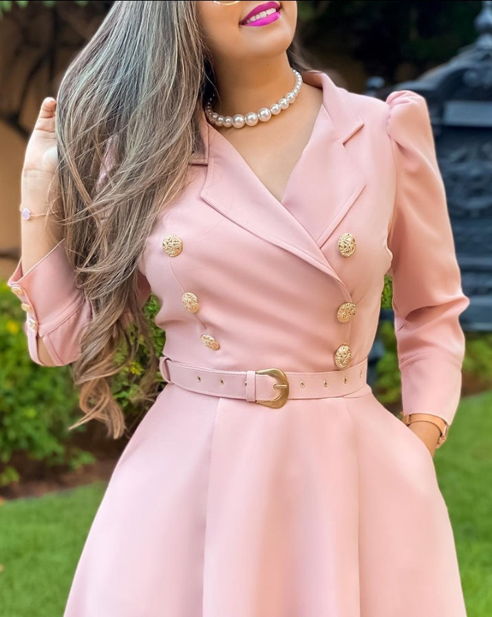 NIMA Geruite Colorblock PU leren blazerjurk