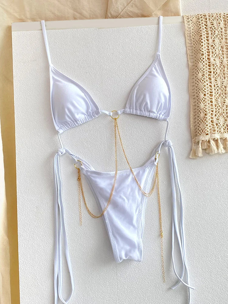 NIMA bruine bedrukte driehoekige metalen ketting brazilian bikini