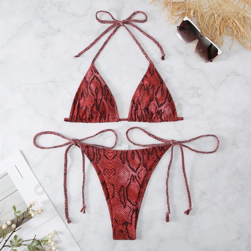 NIMA rode snack print hoge tailleband brazilian bikini