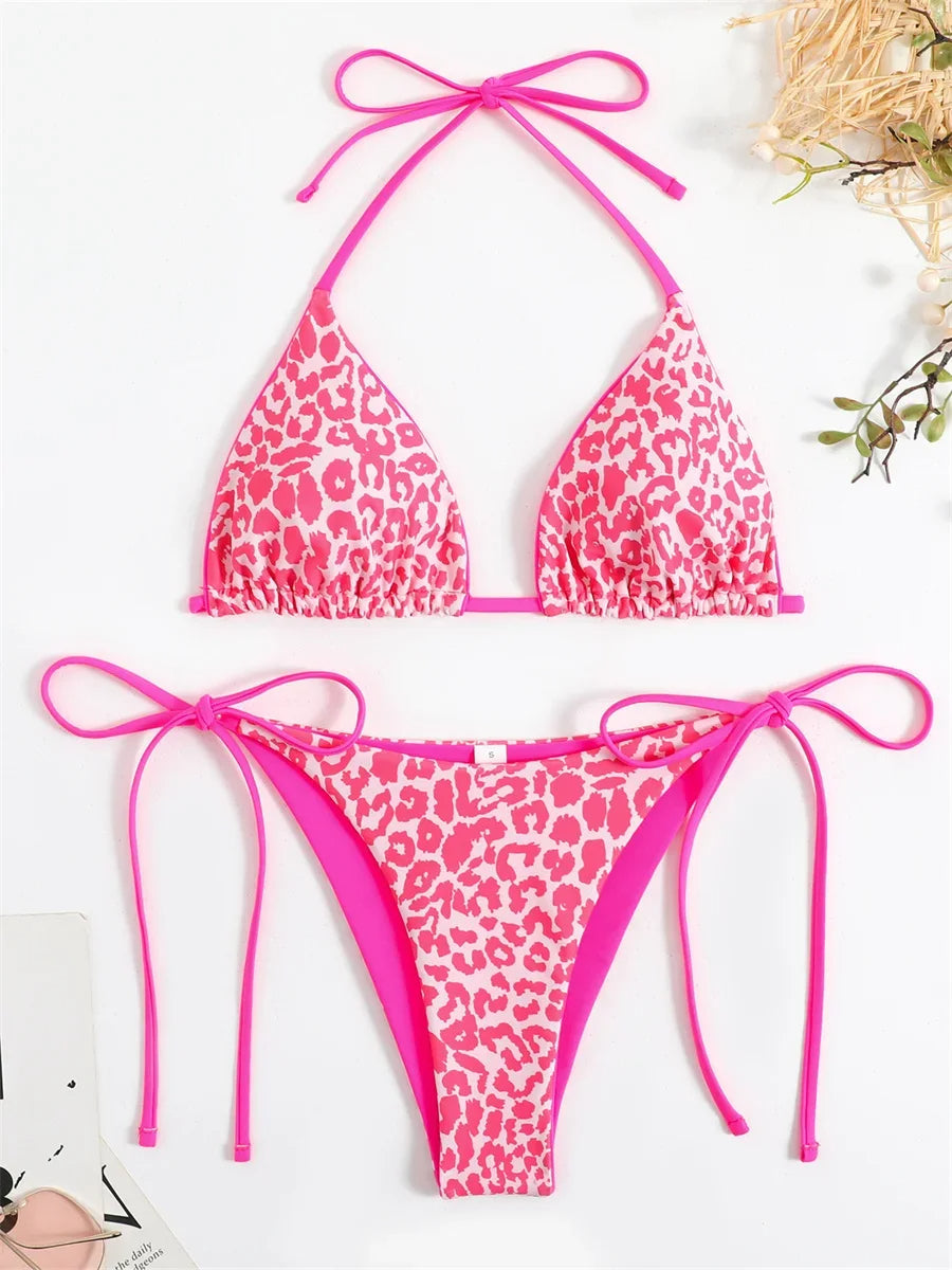 NIMA oranje luipaardprint band brazilian bikini