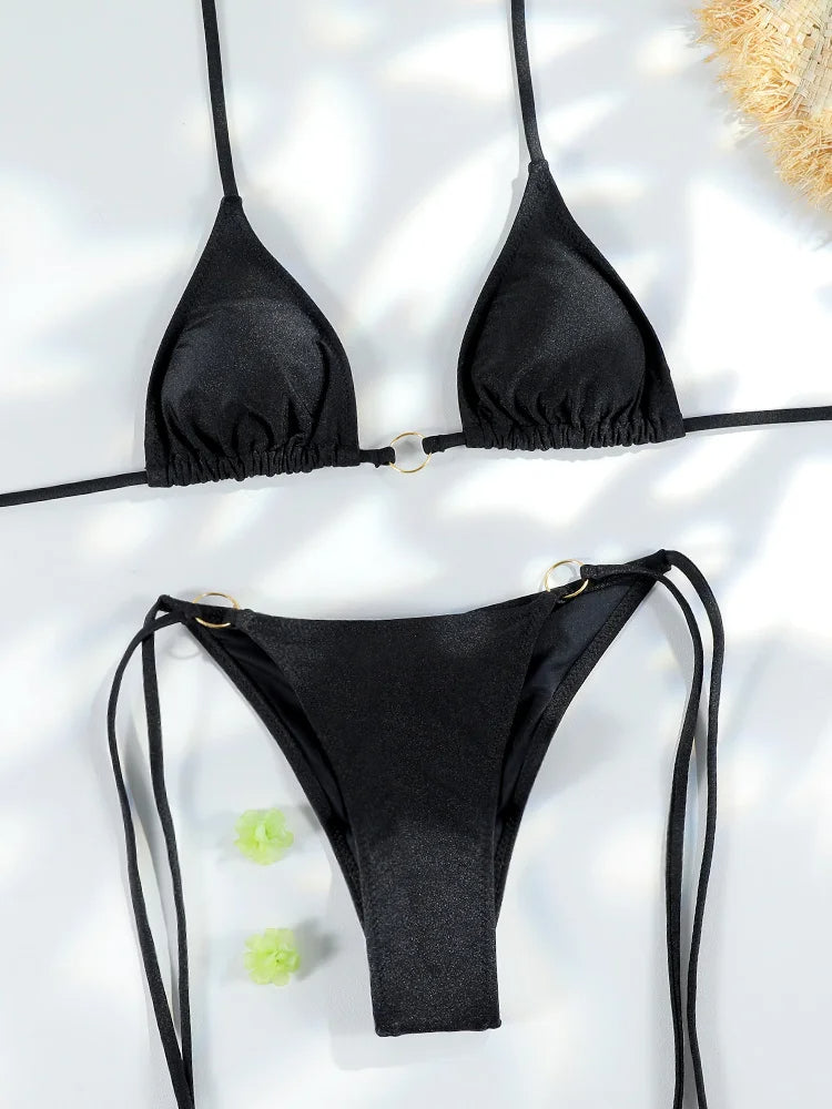 NIMA bruine bedrukte driehoekige metalen ketting brazilian bikini