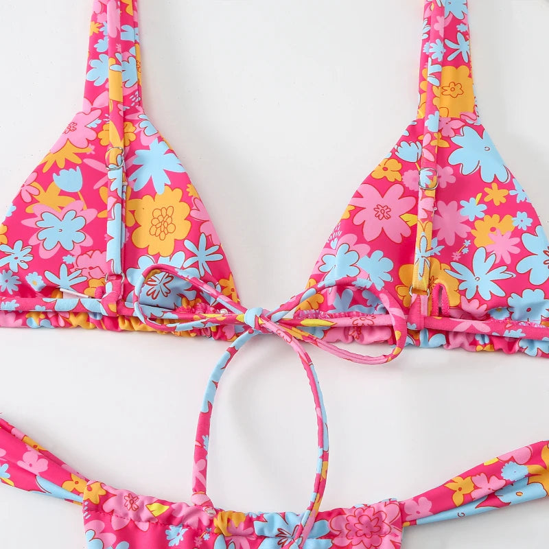 NIMA blauwe bloemenprint lage taille zachte brazilian bikini