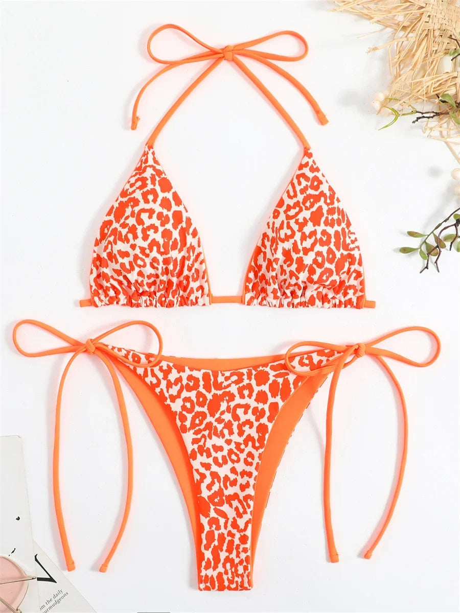 NIMA oranje luipaardprint band brazilian bikini