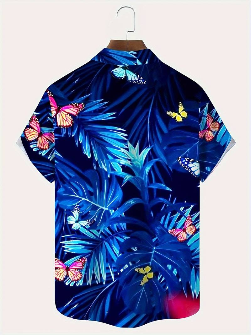 NIMA shirt met korte mouwen en bloemenprint van Hawaiiaanse vlinders