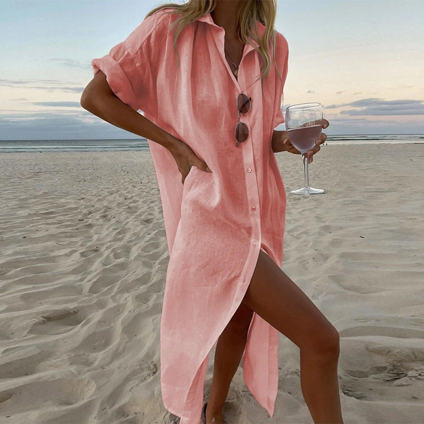 NIMA Zomer blouse jurk met omslagkraag