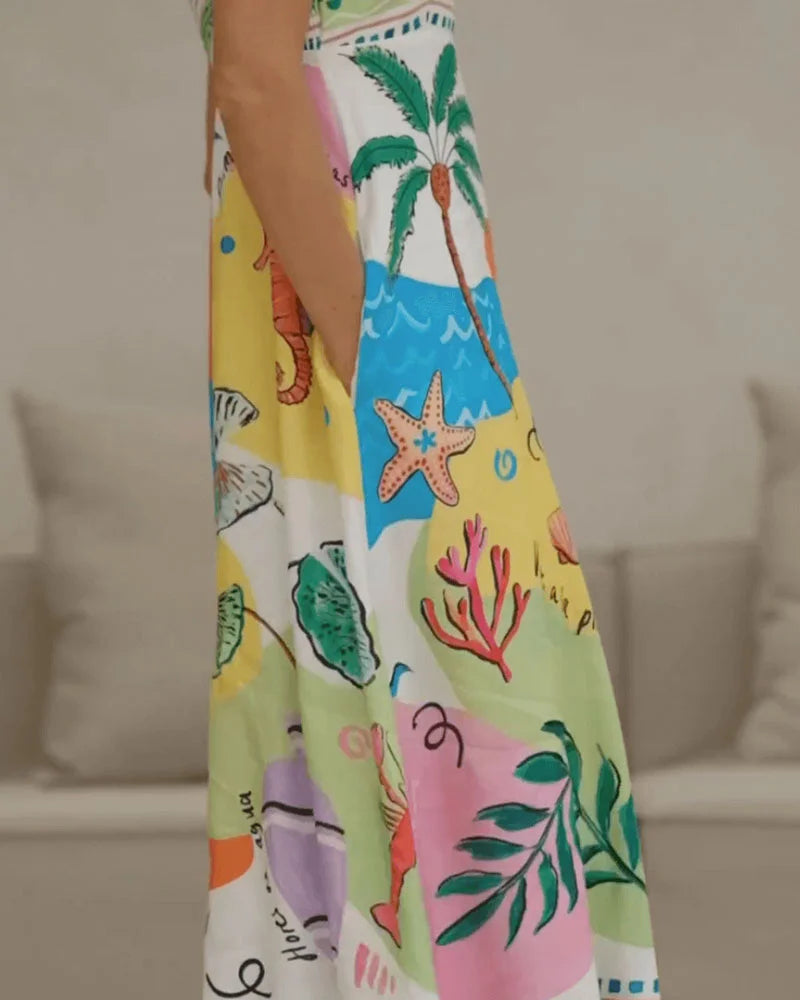 NIMA Elegante Mouwloze jurk met print