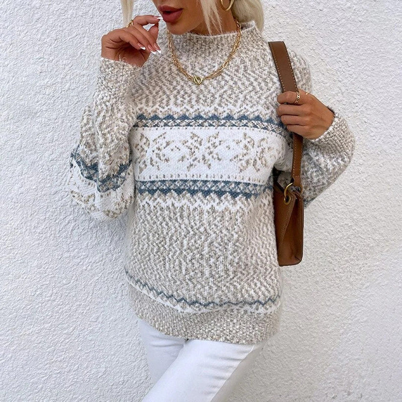 Agnes – oversized sweater with fair isle pattern and stand-up collar