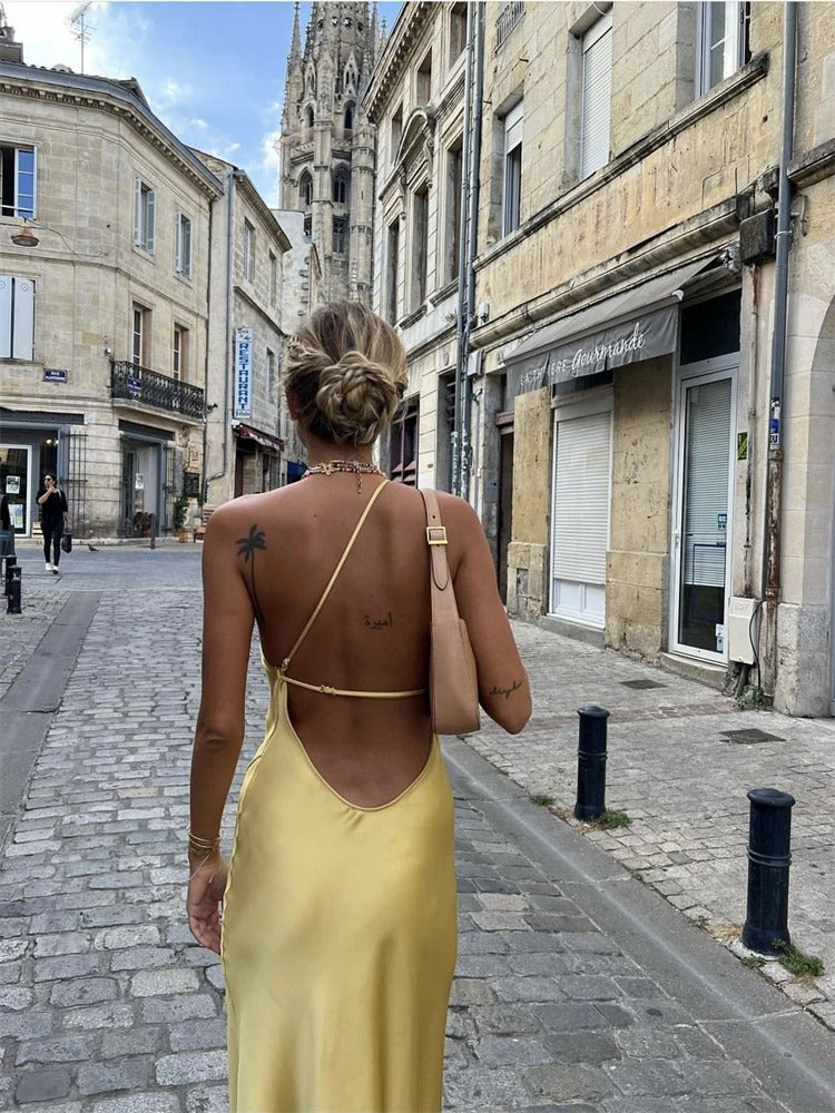 NIMA Elegantes gelbes Midikleid