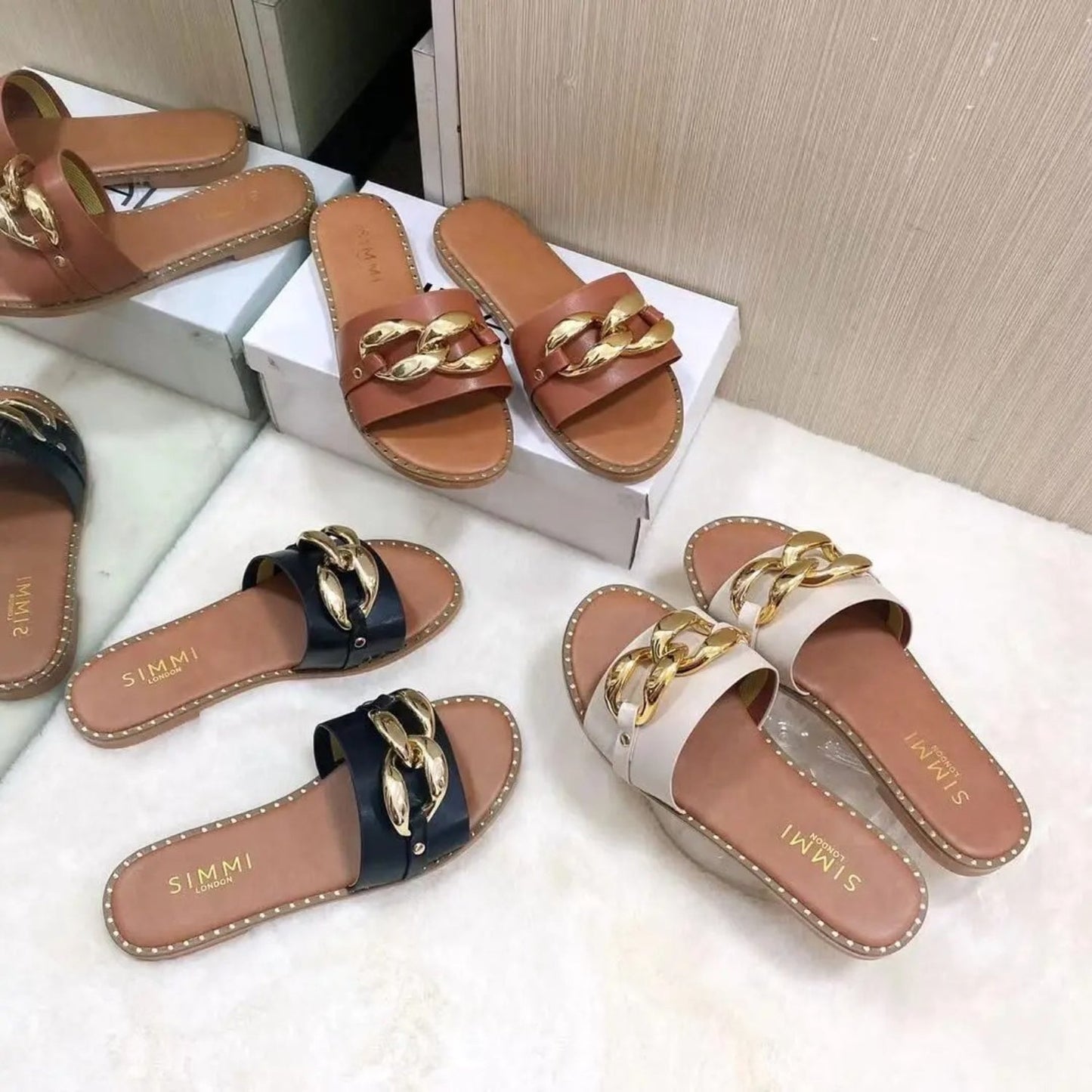 NIMA Gouden gesp ontwerp platte zool dames slippers