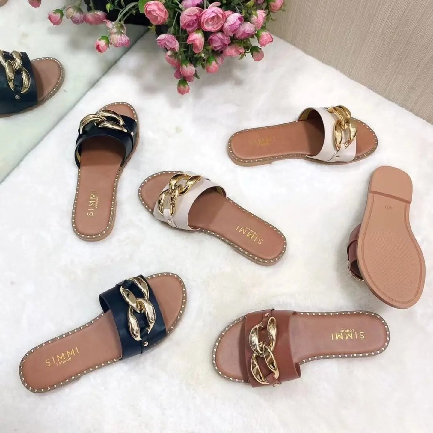 NIMA Gouden gesp ontwerp platte zool dames slippers