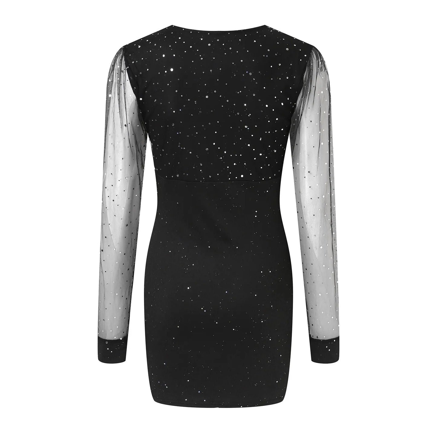 geplooide satijnen cocktail met v-hals glitterjurk
