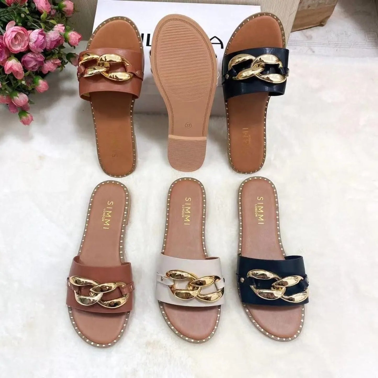 NIMA Gouden gesp ontwerp platte zool dames slippers