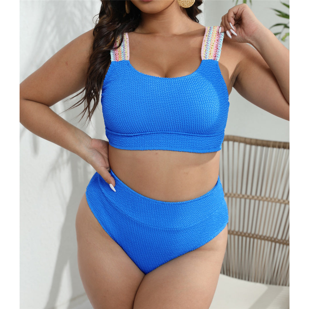 NIMA blauwe gerimpelde band bikini grote maten