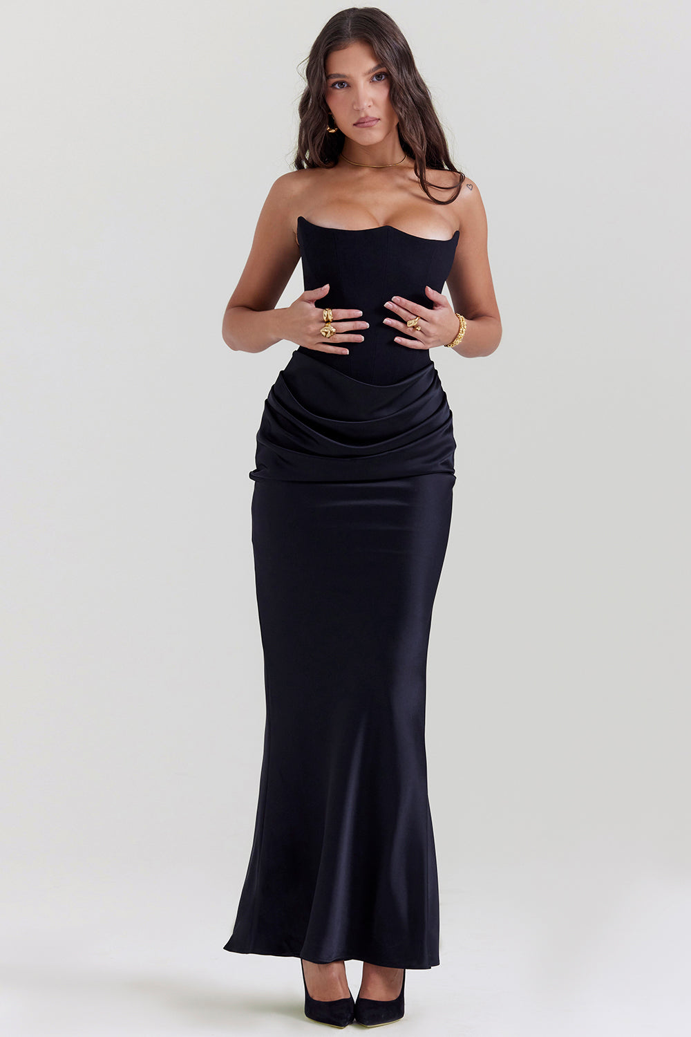 NIMA Elegant strapless korset maxi jurk
